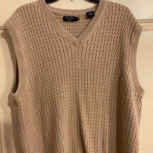 ALAN FLUSSER GOLF V-NECK CABLE KNIT VEST BEIGE XL 100% PIMA COTTON 54”Chest